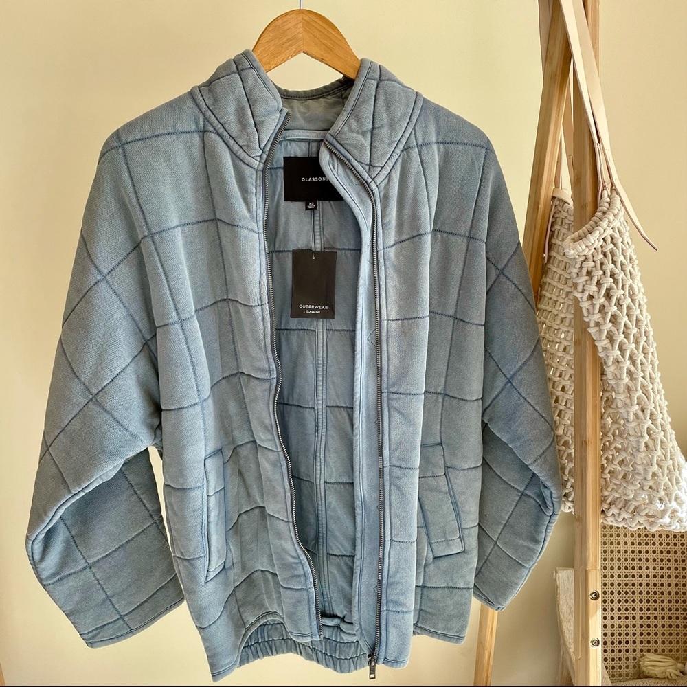 ✨SOLD✨ Glassons Quilted Dolman Zip Up Jacket Dusty Blue - Picture 3 of 6